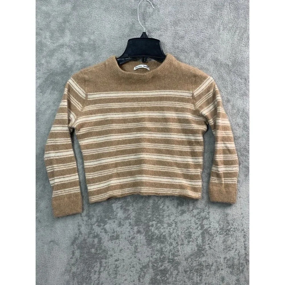 Reformation Tan and Cream Striped Crewneck Sweater